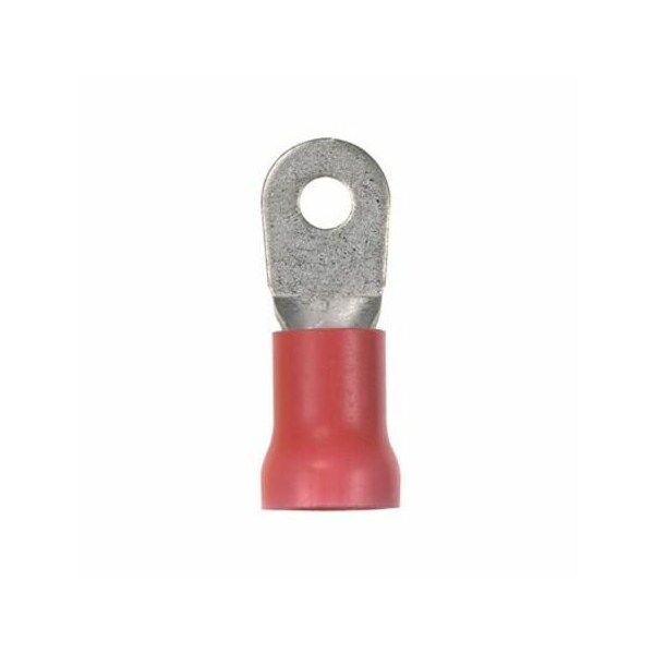 Ring Terminal, 1/4 in Stud Size, 2 AWG, 600 V, Vinyl Insulated, Red, 10 PK